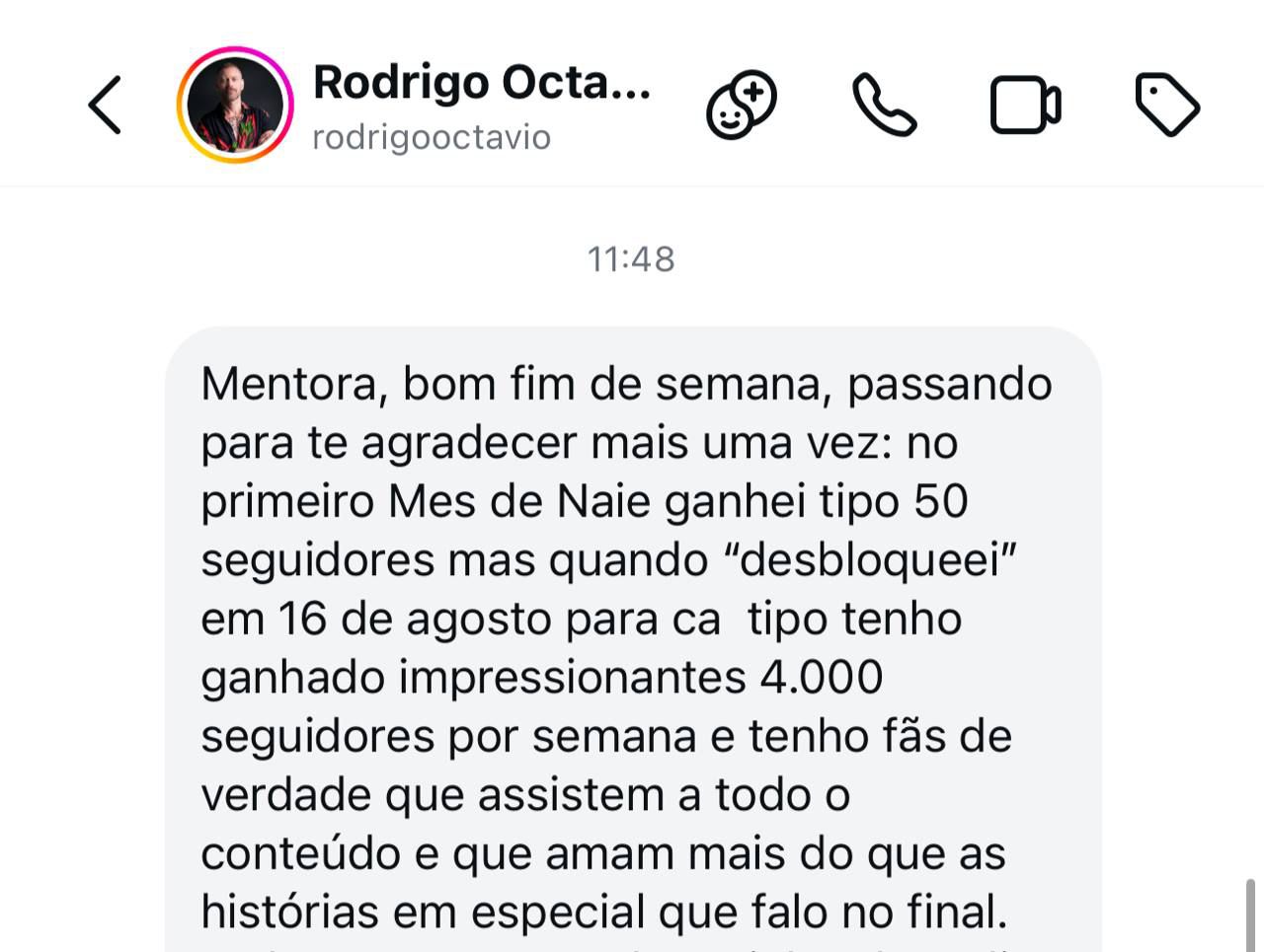 Print de depoimento de aluno no direct