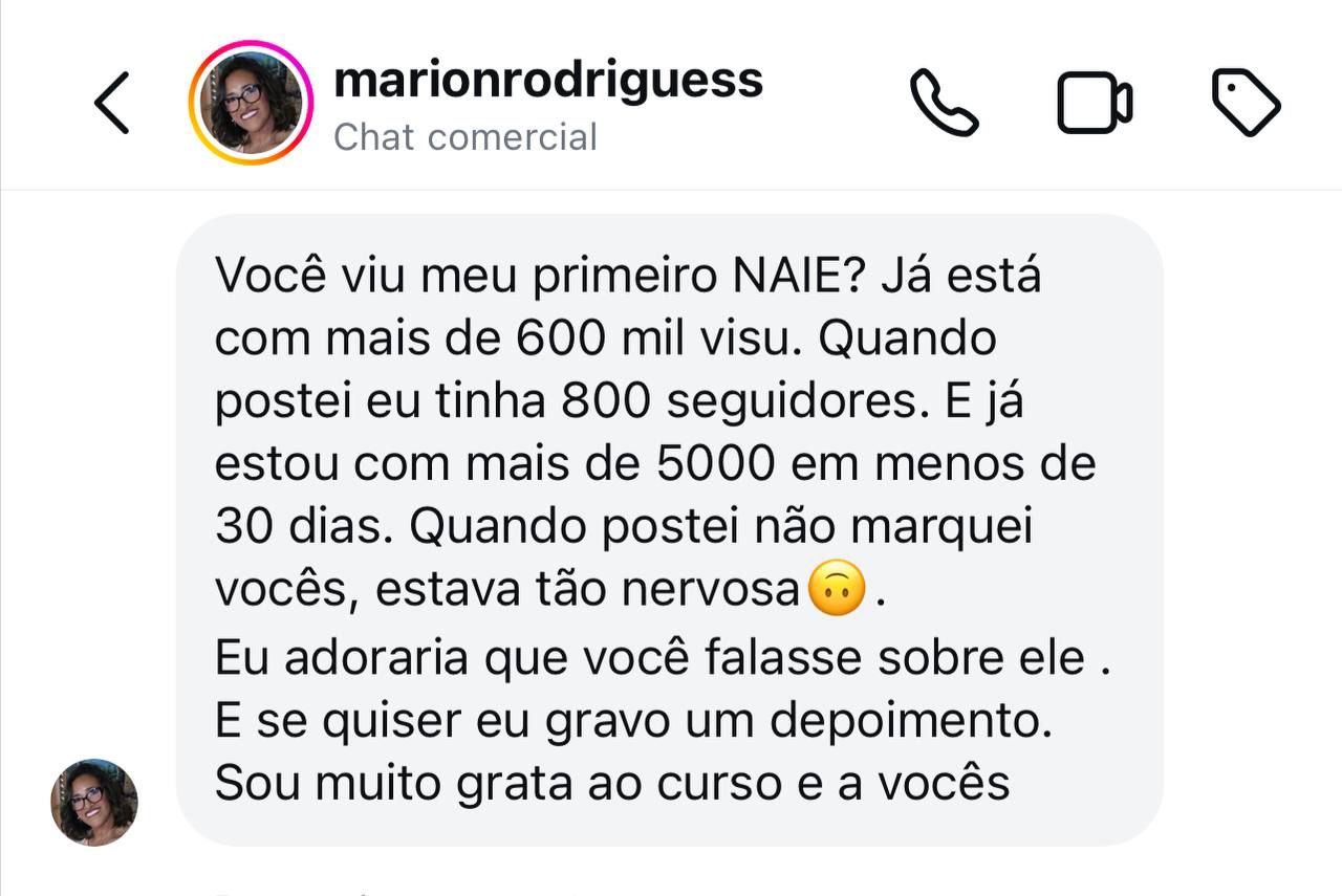 Print de depoimento de aluno no direct
