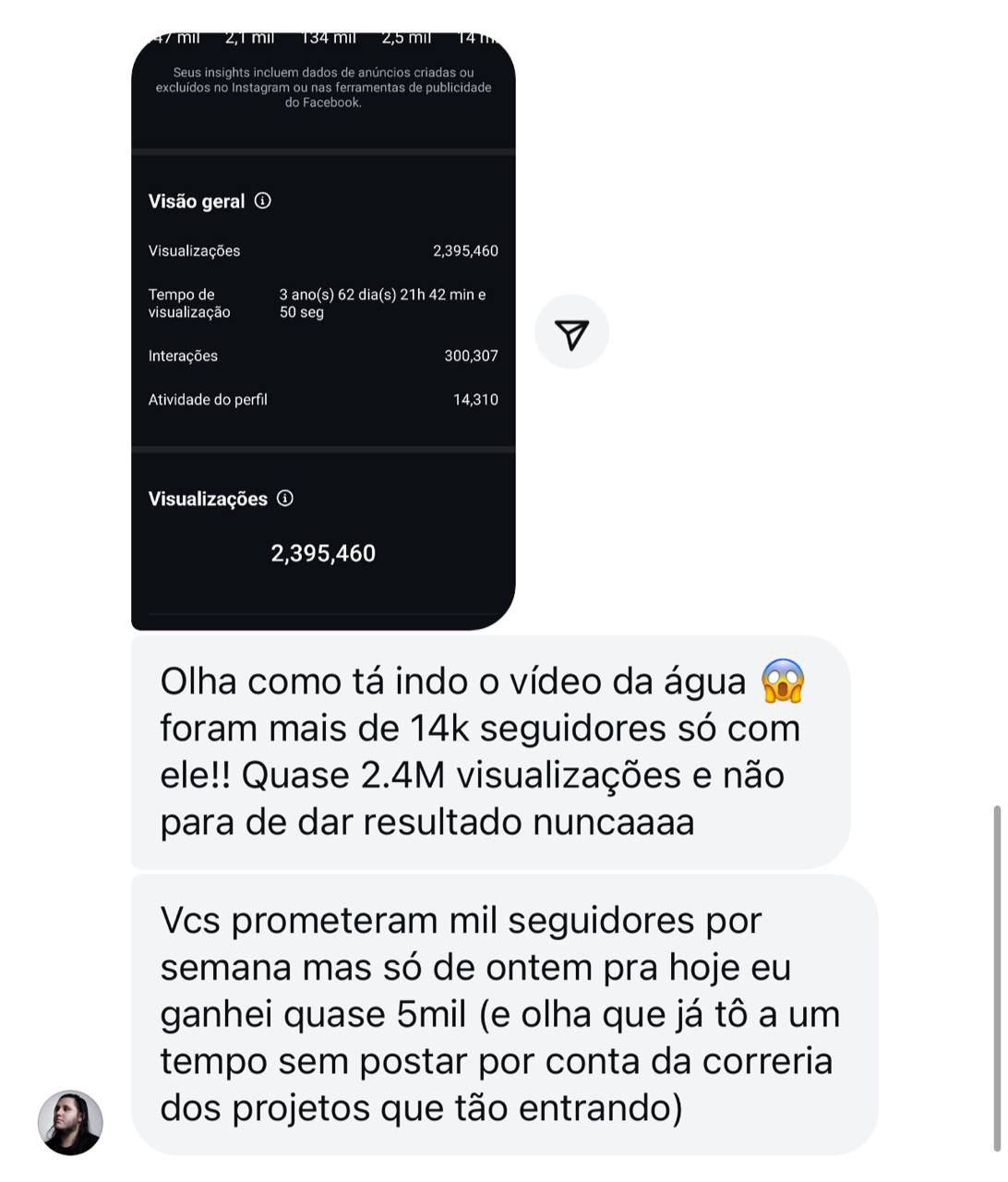 Print de depoimento de aluno no direct